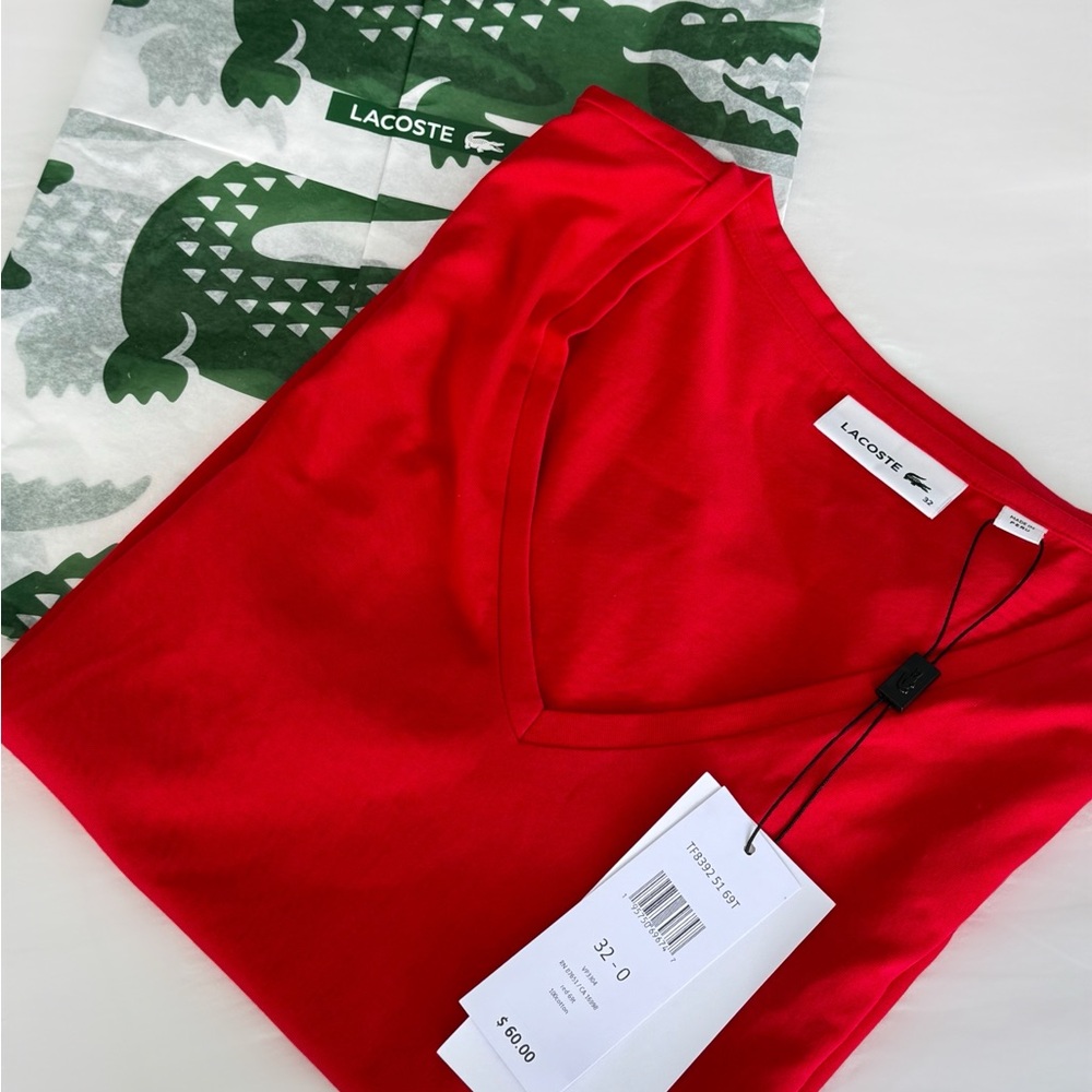 Lacoste Red V-Neck Tee